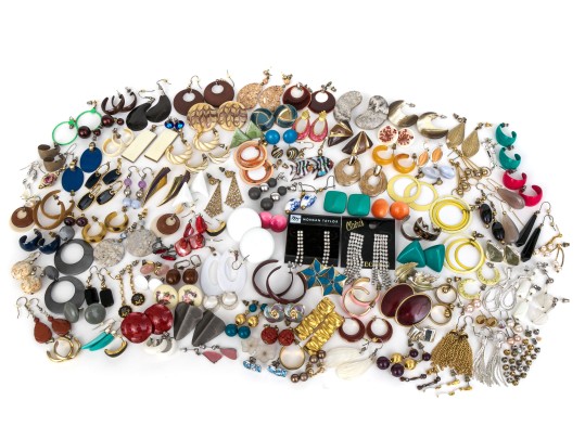 Large Collection Of Vintage Fashion Earrings, Assorted Styles 