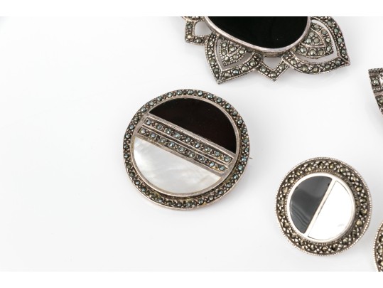 Striking Collection Of Sterling Silver And Marcasite Jewelry Pieces