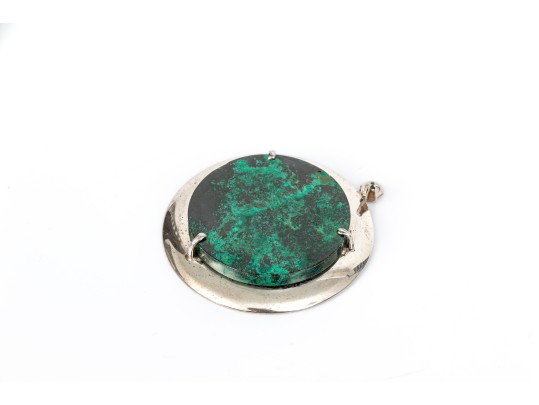 Sterling Silver Impactful Large Green Malachite Circle Pendant