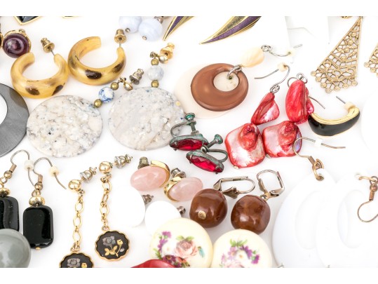 Large Collection Of Vintage Fashion Earrings, Assorted Styles 