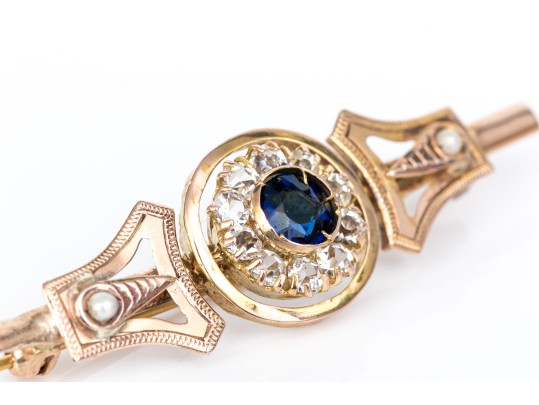 Antique Gold Filled Glass Halo And Seed Pearl Brooch