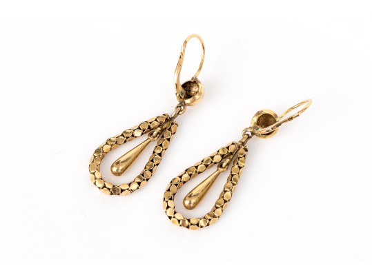 18k Yellow Gold Fun Long Open Pear Shaped Pendant Earrings