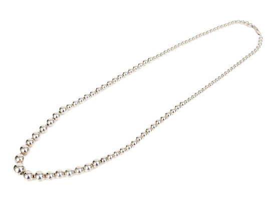 Sterling Silver Striking Graduated Beaded Opera Length Necklace