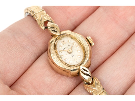 Hamilton Vintage 14k Yellow Gold Cased Watch With Steel Stretch Speidel Bracelet