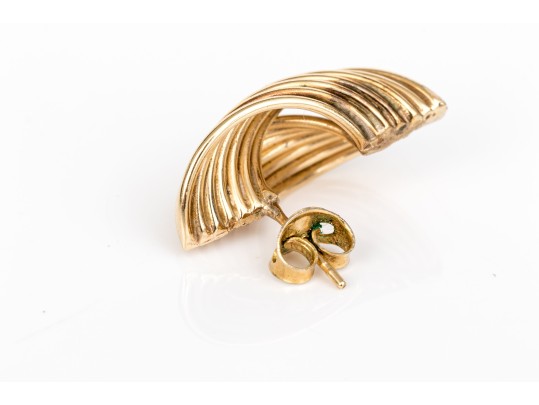 10k Yellow Gold Vintage Ribbed Folded Earrings