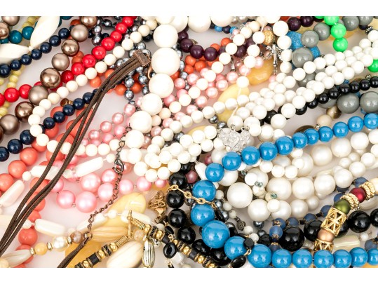 Large Collection Of Vintage Assorted Costume And Fashion Beads, Including Glass