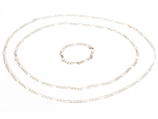 Collection Of Matching Sterling Silver Figaro Link Necklaces, And Bracelet
