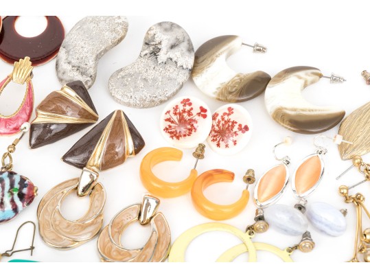 Large Collection Of Vintage Fashion Earrings, Assorted Styles 