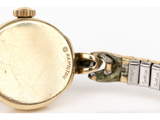 Hamilton Vintage 14k Yellow Gold Cased Watch With Steel Stretch Speidel Bracelet