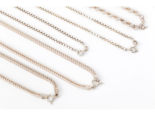 Collection Of Assorted Foxtail, Box And Rope Chain Necklaces, Varying Lengths