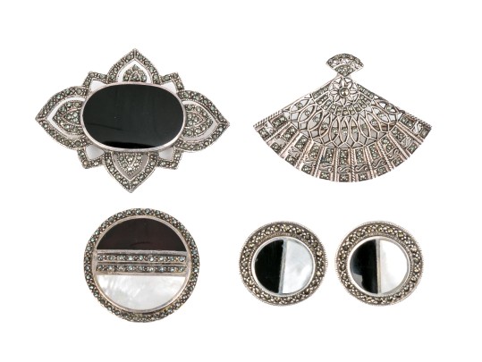 Striking Collection Of Sterling Silver And Marcasite Jewelry Pieces