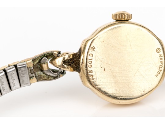 Hamilton Vintage 14k Yellow Gold Cased Watch With Steel Stretch Speidel Bracelet