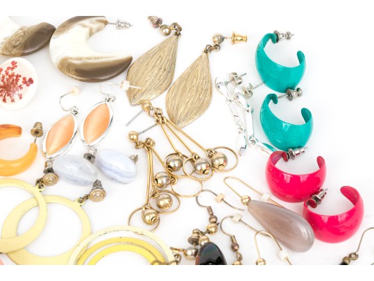 Large Collection Of Vintage Fashion Earrings, Assorted Styles 