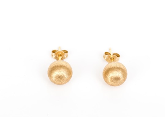 14k Yellow Gold Classic Brushed 7.75 Mm Ball Stud Earrings