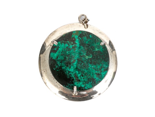 Sterling Silver Impactful Large Green Malachite Circle Pendant
