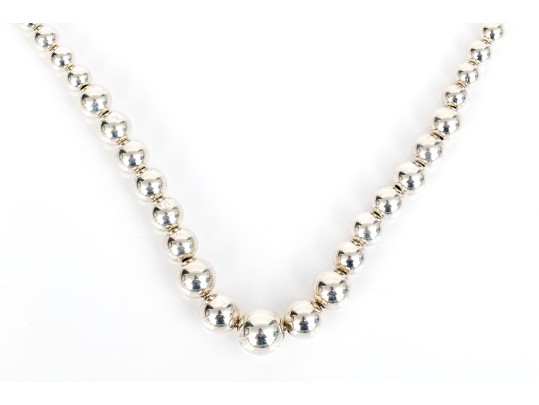 Sterling Silver Striking Graduated Beaded Opera Length Necklace
