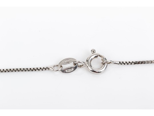 Sterling Silver Classic Faux Pearl And Cz Halo Pendant, With A Box Link Chain