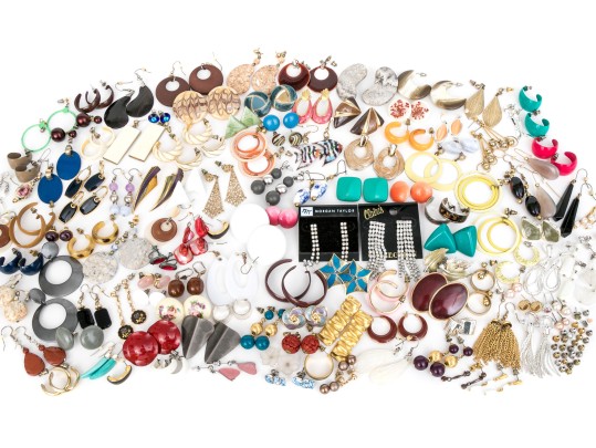 Large Collection Of Vintage Fashion Earrings, Assorted Styles 