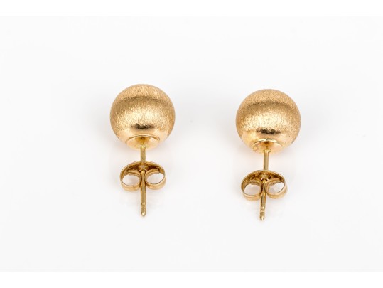 14k Yellow Gold Classic Brushed 7.75 Mm Ball Stud Earrings