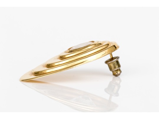 18k Yellow Gold Vintage Large Oval Cz Set Stepped Earrings