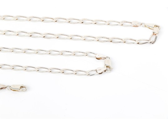 Collection Of Matching Sterling Silver Oval Link Necklaces, And Bracelet