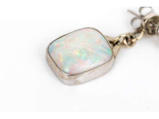 14k White Gold Simple 6.75 Mm Ball Earrings With Beautiful White Opal Double Earrings Jackets