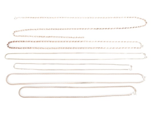Collection Of Assorted Foxtail, Box And Rope Chain Necklaces, Varying Lengths
