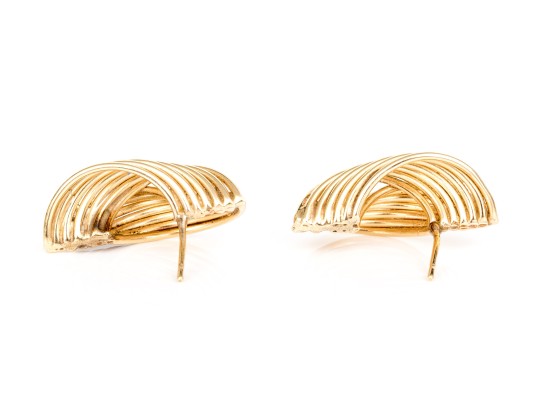 10k Yellow Gold Vintage Ribbed Folded Earrings
