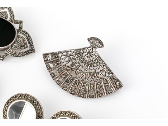 Striking Collection Of Sterling Silver And Marcasite Jewelry Pieces