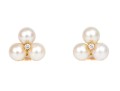 14k Yellow Gold Classic 5.25mm Trefoil Cultured Pearl Earrings, With Diamond Centers