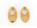 18k Yellow Gold Vintage Large Oval Cz Set Stepped Earrings