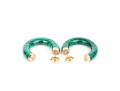 14k Yellow Gold Striking Gold Capped Malachite Round Hoop Earrings
