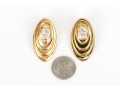 18k Yellow Gold Vintage Large Oval Cz Set Stepped Earrings