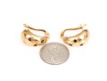 18k Yellow Gold Tapered Half Hoop Earrings, Star Chased And Red Cz Set