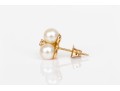 14k Yellow Gold Classic 5.25mm Trefoil Cultured Pearl Earrings, With Diamond Centers