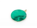 14k Yellow Gold Striking Large Round Green Malachite Pendant, Bezel Set