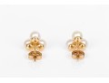 14k Yellow Gold Classic 5.25mm Trefoil Cultured Pearl Earrings, With Diamond Centers