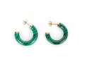 14k Yellow Gold Striking Gold Capped Malachite Round Hoop Earrings