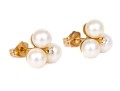 14k Yellow Gold Classic 5.25mm Trefoil Cultured Pearl Earrings, With Diamond Centers