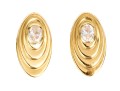 18k Yellow Gold Vintage Large Oval Cz Set Stepped Earrings