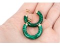 14k Yellow Gold Striking Gold Capped Malachite Round Hoop Earrings
