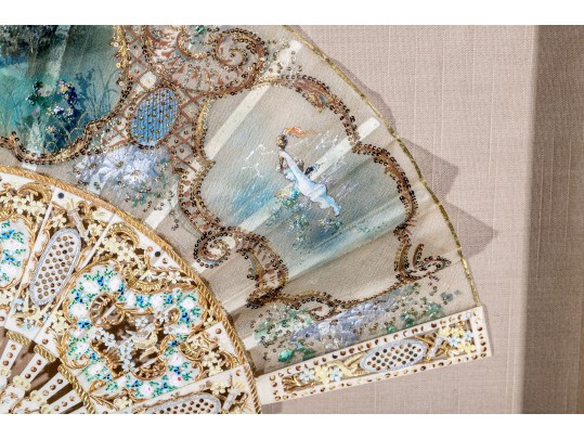 Antique Continental Framed Hand Painted Court Fan