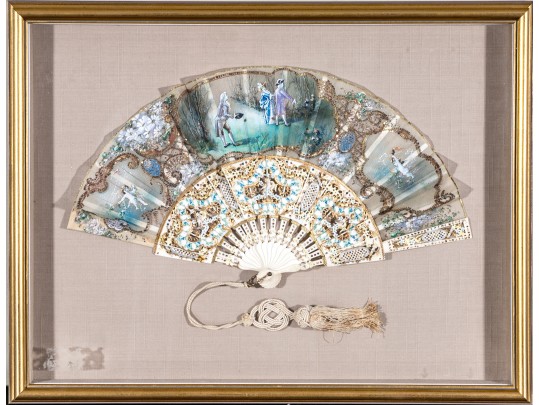 Antique Continental Framed Hand Painted Court Fan