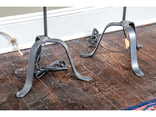 Four Antique American Colonial Style Iron Pole Floor Lamps