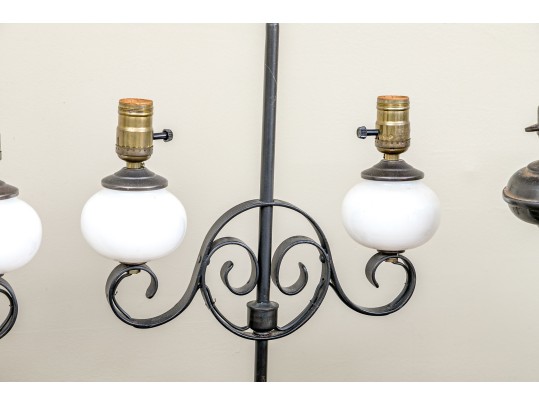 Four Antique American Colonial Style Iron Pole Floor Lamps