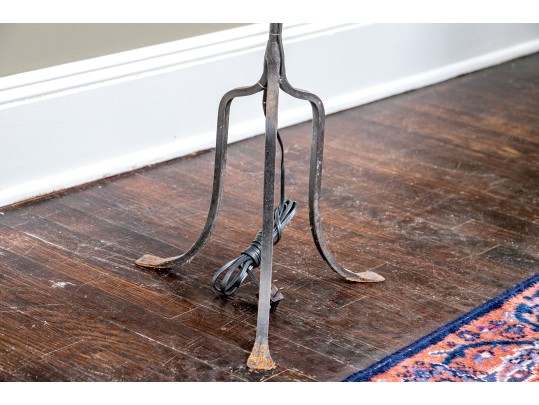 Four Antique American Colonial Style Iron Pole Floor Lamps