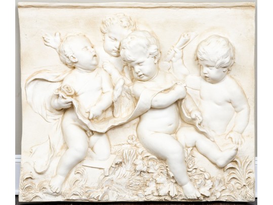 Fiberglass Neoclassical Wall Hanging, Four Cherubs