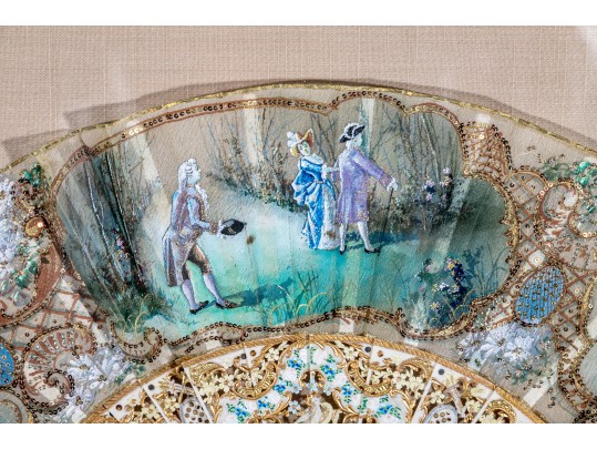 Antique Continental Framed Hand Painted Court Fan