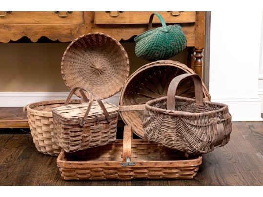 Collection Of Seven Antique American Woven Baskets