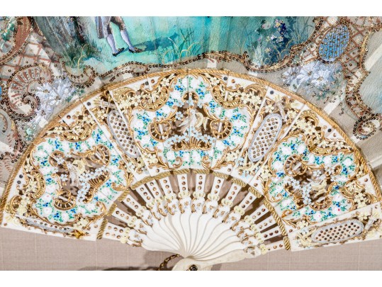 Antique Continental Framed Hand Painted Court Fan